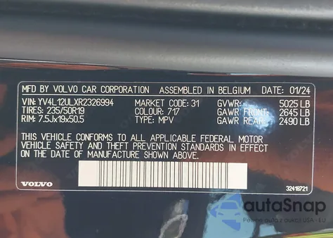 2024 Volvo Xc40 B5 Plus Dark Theme z USA, uszkodzony, nr VIN YV4L12ULXR2326994